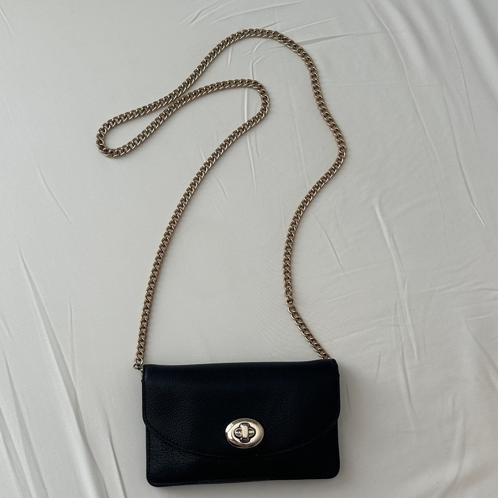 Coach Black Leather Crossbody with Gold Chain - Picture 2 of 6